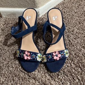 BP Women's Blue Sandals with Floral Accents
